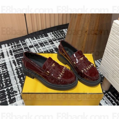 Fendi  logo-plaque leather Loafers in burgundy 2024