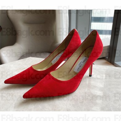 Jimmy Choo Heel 8.5cm Love Pointy Toe Pumps suede RED