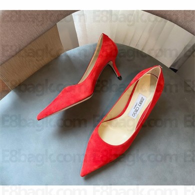 Jimmy Choo Heel 6.5cm Love Pointy Toe Pumps suede red