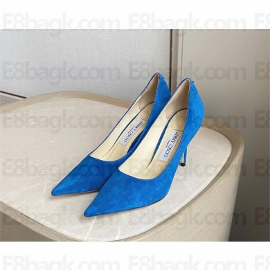 Jimmy Choo Heel 8.5cm Love Pointy Toe Pumps suede bright blue