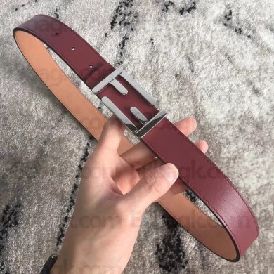 Fendi FF Buckle Belt in Calfskin 30mm Width Burgundy 2018