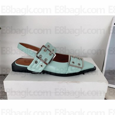 Ganni mint green Leather slingback flats 2025