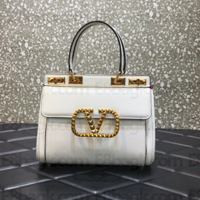 valentino Medium Rockstud Alcove Handbag in Grainy Calfskin white 2021