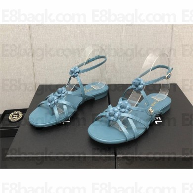 Chanel Heel 2cm CC Logo and Camellia Sandals blue 2023