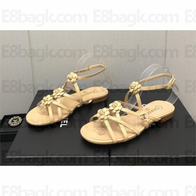 Chanel Heel 2cm CC Logo and Camellia Sandals beige 2023