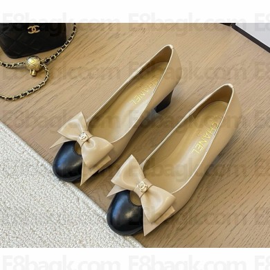 Chanel Lambskin Pumps with Bow beige 1212-2024