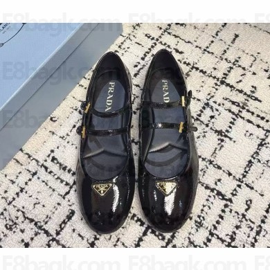 Prada Women's Black patent leather Ballerina Shoes 2024