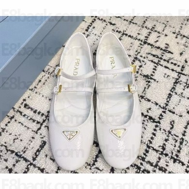 Prada Women's white patent leather Ballerina Shoes 2024