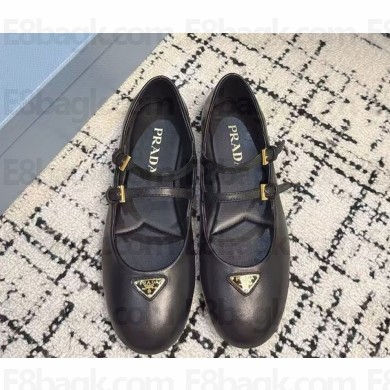 Prada Women's Black leather Ballerina Shoes 2024
