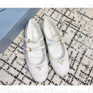 Prada Women's white leather Ballerina Shoes 2024