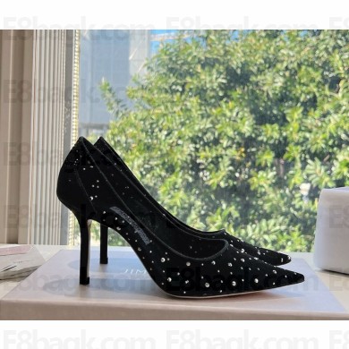 Jimmy choo Love 85 black Mesh Pumps with Crystals 2025