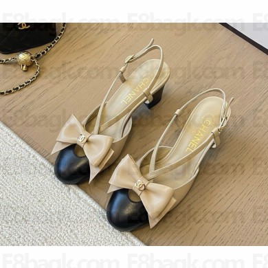 Chanel Lambskin slingbacks with Bow beige 1212-2024