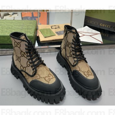 Gucci women/men platform lace-up ankle boots GG canvas 01-2024 