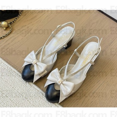 Chanel Lambskin slingbacks with Bow White 1212-2024