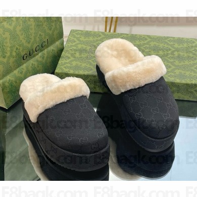 Gucci platform 5.5cm mules GG canvas with shearling 04-2024
