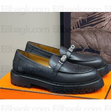 Hermes Women's Icone Loafers Leather with Kelly buckle black 112102-2024