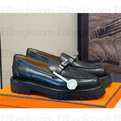 Hermes Women's Icone Loafers Leather with Kelly buckle black 112109-2024