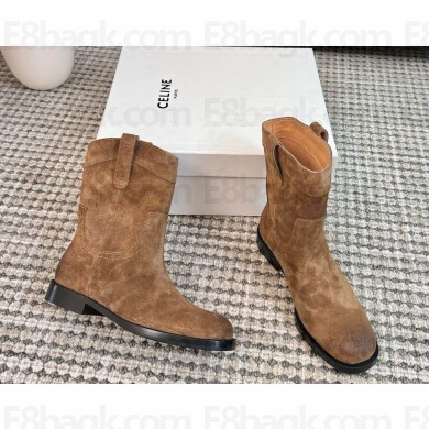 Celine Mid High Boots In Suede calfskin brown 1121-2024