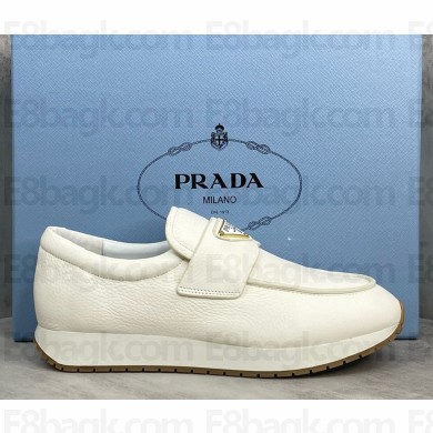 Prada women/men triangle-logo leather loafers white 1121-2024