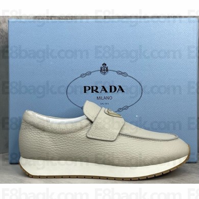 Prada women/men triangle-logo leather loafers grey 1121-2024