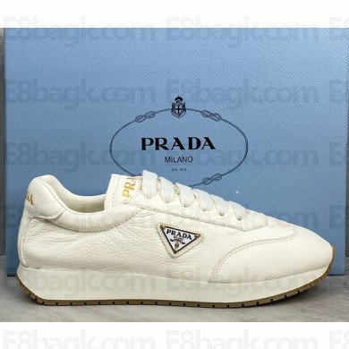 Prada women/men enamel logo leather sneakers white 1121-2024