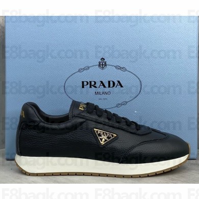 Prada women/men enamel logo leather sneakers black 1121-2024
