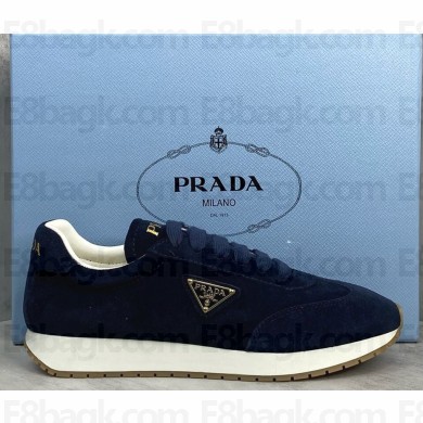 Prada women/men enamel logo suede sneakers dark blue 1121-2024