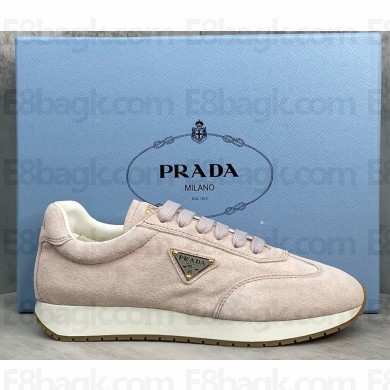 Prada women/men enamel logo suede sneakers pink 1121-2024