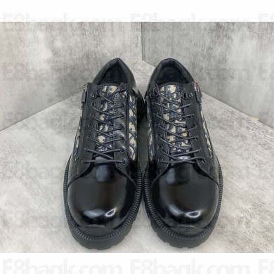 Dior Combat Derby Shoe Black Polished Calfskin with Beige and Black Dior Oblique Jacquard 2024