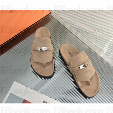 hermes Empire sandal in suede leather nude