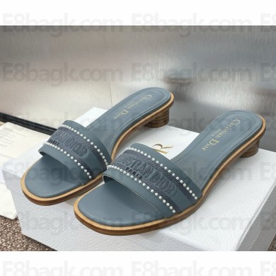 Dior Dway Heeled Slide blue Calfskin and Embroidered Cotton heel 3cm 2025