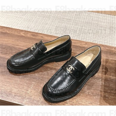 Chanel Moccasins Shiny Crumpled Calfskin G46112 black 2025