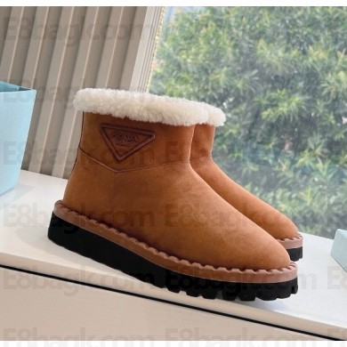 Prada Blow Suede Shearling Cozy Booties brown 2024