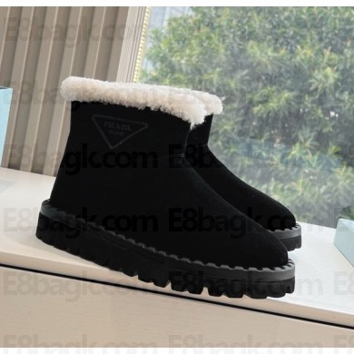 Prada Blow Suede Shearling Cozy Booties black 2024