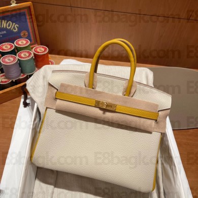 Hermes bicolor Birkin 25cm Bag craie/yellow in Original Togo Leather