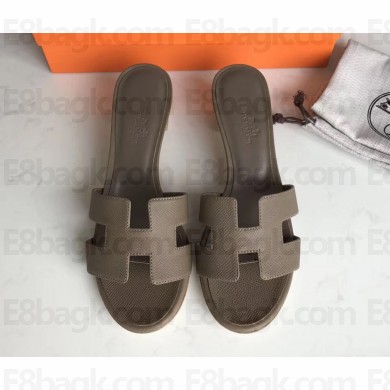 Hermes Heel 5cm Oasis Slipper Sandals in epsom Leather elephant gray
