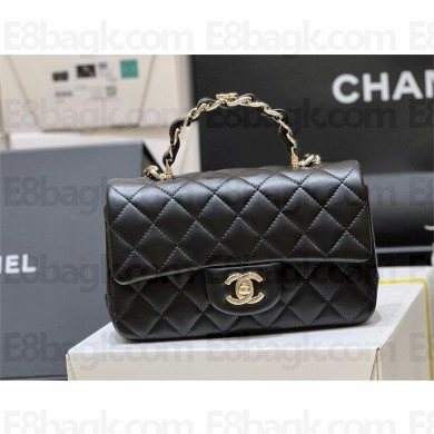 Chanel Mini Classic Flap Bag with Top Handle in black sheepskin AS2431 2024