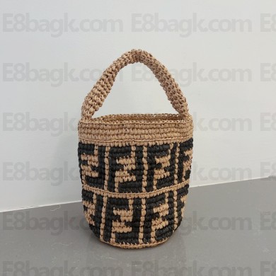 fendi ff logo printed raffia bucket bag 2023