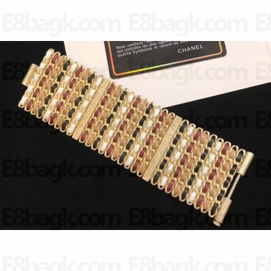 Chanel Metal & Lambskin Cuff Bracelet AB1444 2019