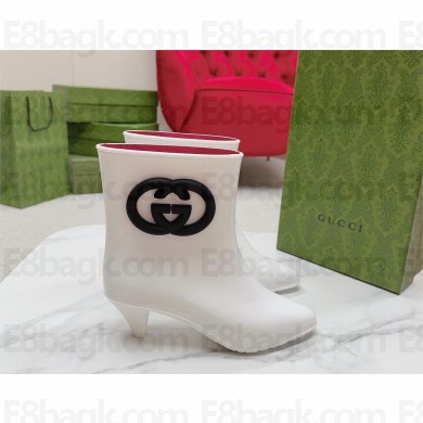 Gucci white shiny rubber Women's Interlocking G ankle boot 2023