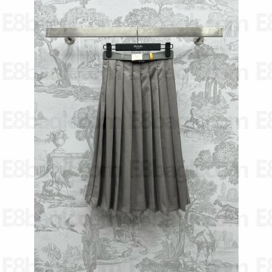 PRADA Pleated wool skirt Granite Gray spring 2024