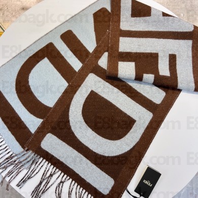 FENDI Brown and light blue wool scarf 2023