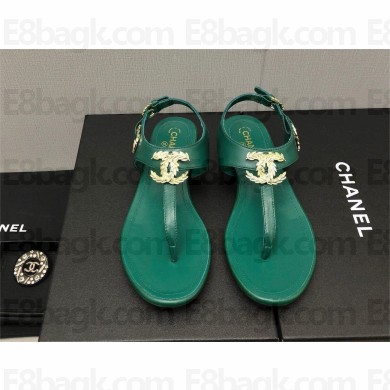 Chanel CC Thong Sandals GREEN 2023