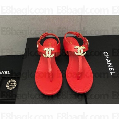 Chanel CC Thong Sandals RED 2023