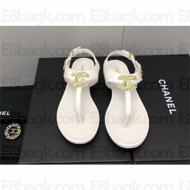 Chanel CC Thong Sandals WHITE 2023