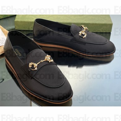 Gucci Horsebit loafer with crystals ‎759780 Satin Black 2023