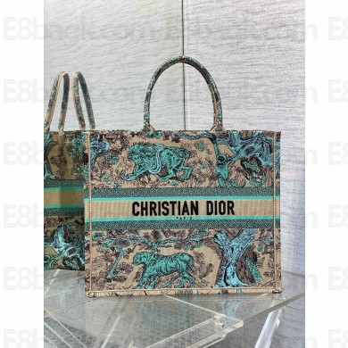 Dior Large Book Tote Bag in Aquamarina Toile de Jouy Sauvage Embroidery 2024
