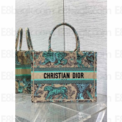 Dior Medium Book Tote Bag in Aquamarina Toile de Jouy Sauvage Embroidery 2024
