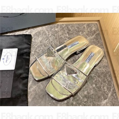 Prada logo-detailed PVC mules silver 2022