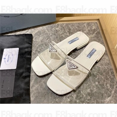 Prada logo-detailed PVC mules white 2022